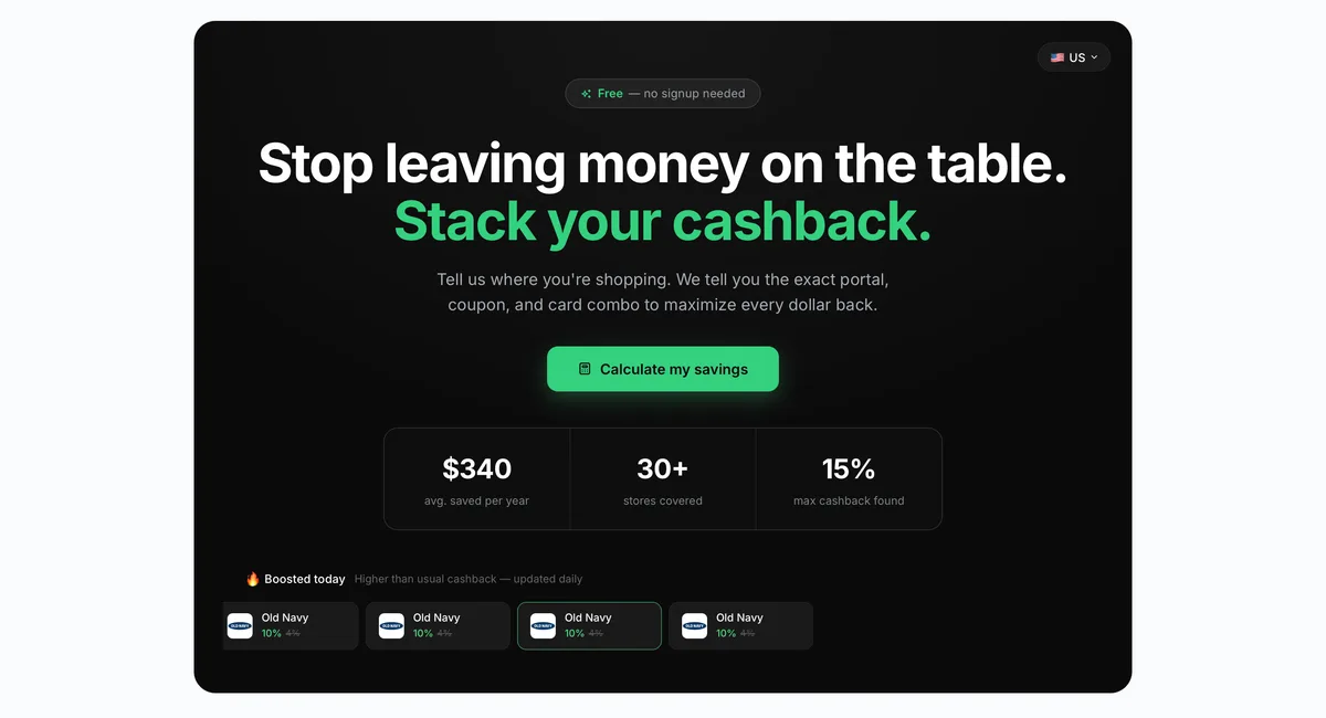cashbackstacker.com, a cashback matching service